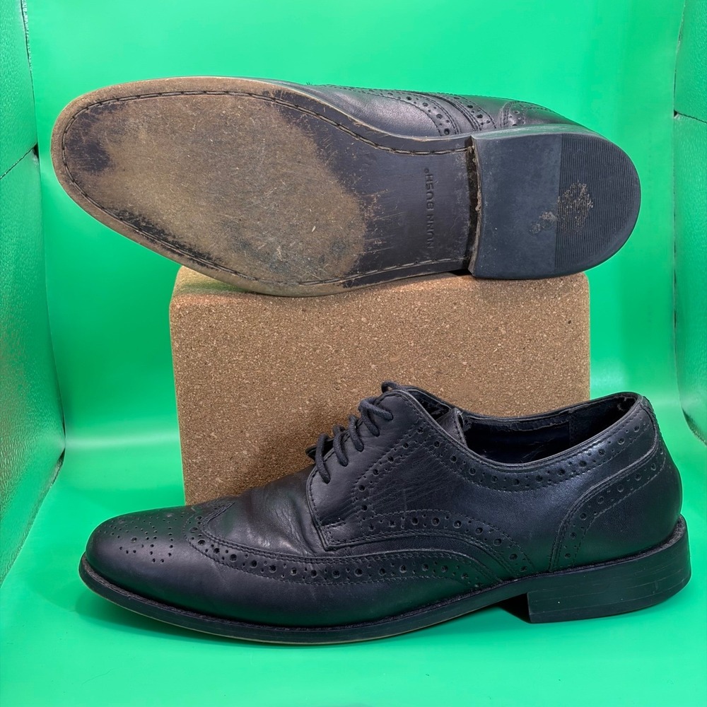 Nunn Bush Nelson Shoes Mens 9 Black Leather Wingtip Brogue Oxford Comfort Gel
